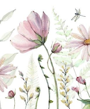 Carta da parati con fiori e libellule