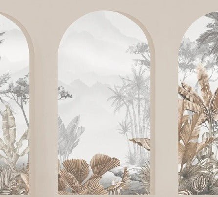 Carta da parati con archi tropicali color seppia