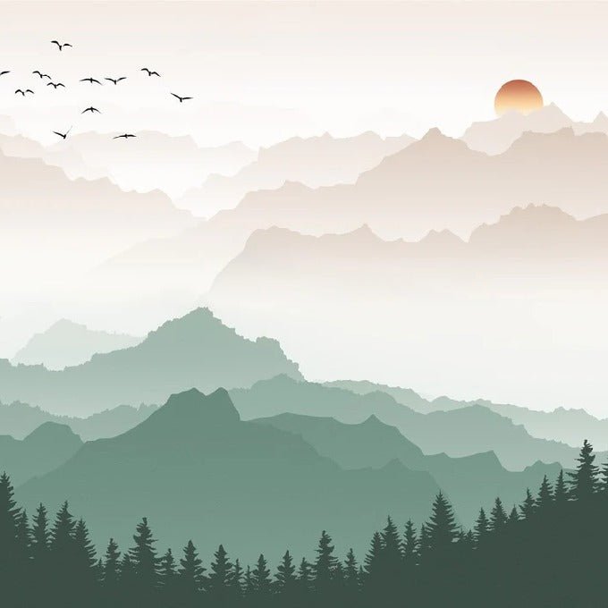 Papier peint montagne dans brume terracotta, XXL, tendance