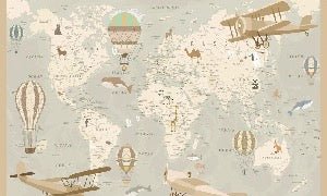 Carta da parati per bambini mappa del mondo aviatore
