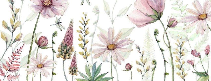 Carta da parati con fiori e libellule