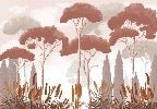 Carta da parati in terracotta con cipressi, pini ed erba della pampa