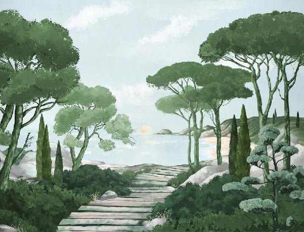 Camminare nella carta da parati verde dei ruscelli