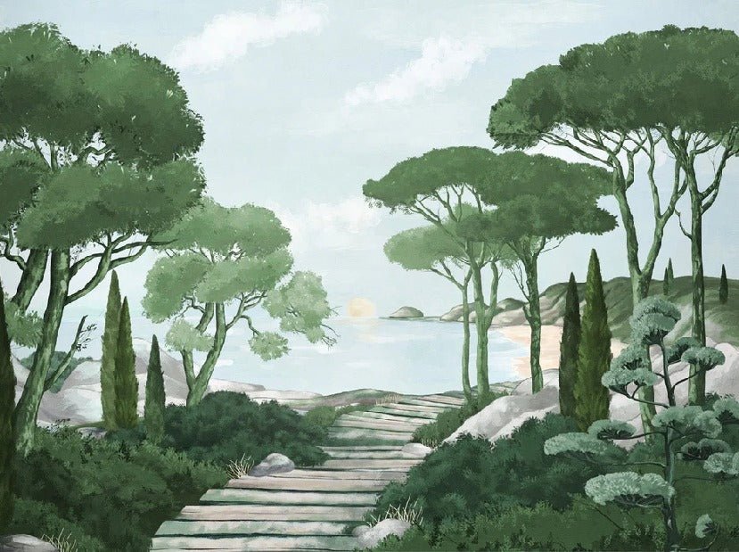 Papier peint balade dans les calanques vert, XXL, tendance