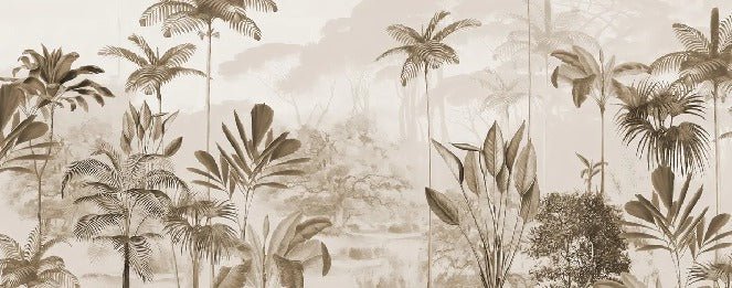 Carta da parati panoramica della giungla eden seppia