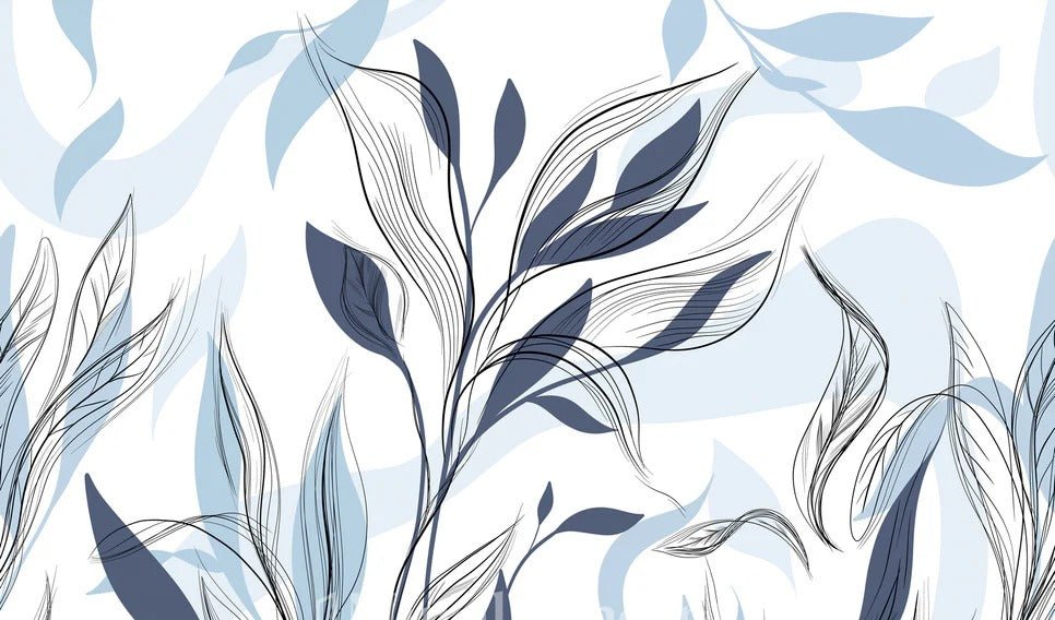 Carta da parati grafica blu con fiori