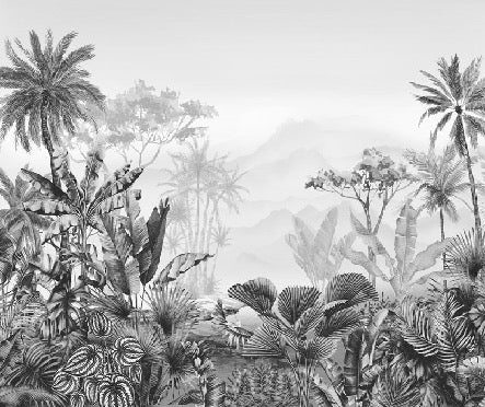 Carta da parati tropicale in bianco e nero di tendenza