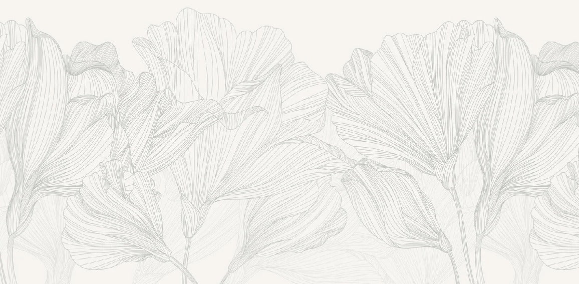 Carta da parati panoramica Valzer di fiori in bianco e grigio