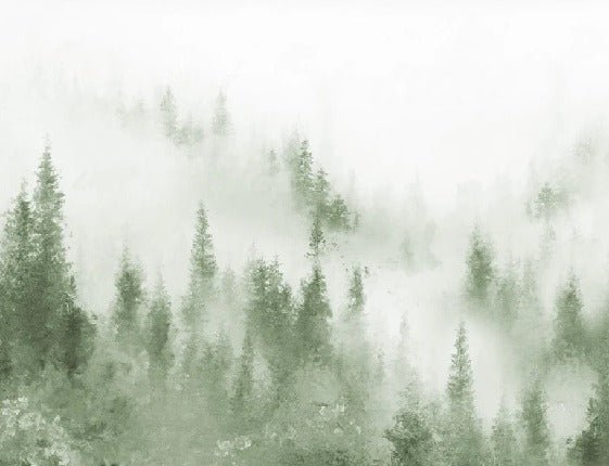 Papier peint bistrot sapin brume verte aquarelle