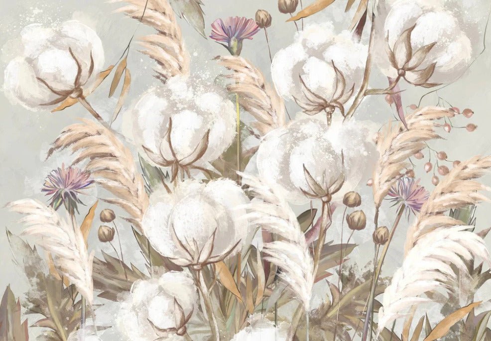 Carta da parati panoramica con fiori di cotone