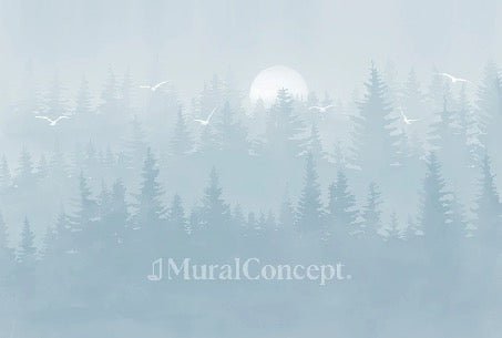 Carta da parati per la cameretta dei bambini Foresta scandinava blu chiaro di luna