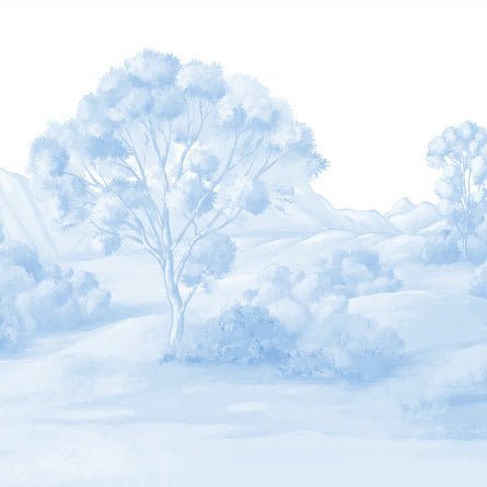 Carta da parati con paesaggio poetico blu
