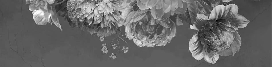 Carta da parati con fiori di peonia in bianco e nero