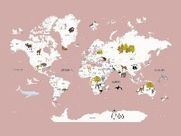 Carta da parati con mappamondo francese per bambini rosa antico