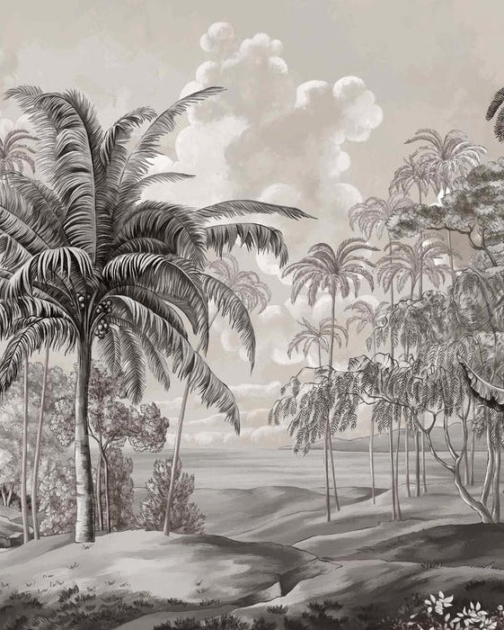 Papier peint paysage Célèbes noir et blanc, XXL, tendance