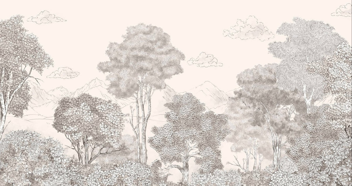 Carta da parati beige panoramica Foreste e montagne