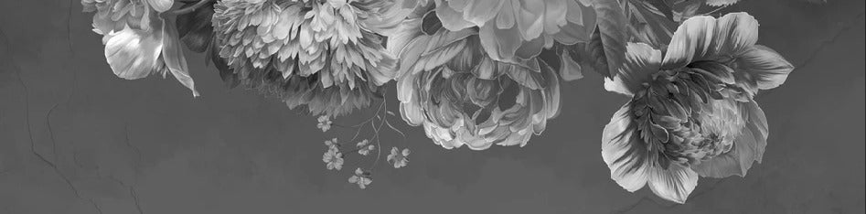 Carta da parati con fiori di peonia in bianco e nero