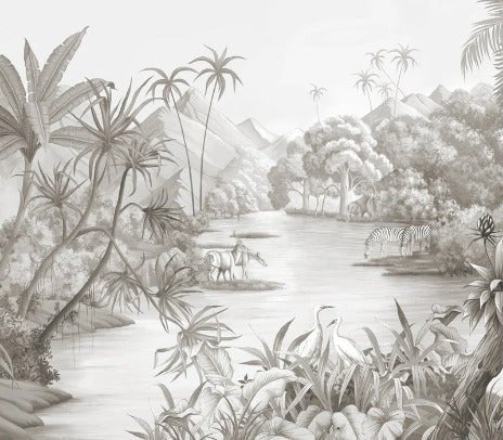 Papier peint panoramique jungle pittoresque, XXL, tendance