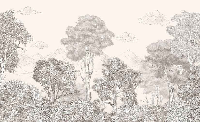 Carta da parati beige panoramica Foreste e montagne