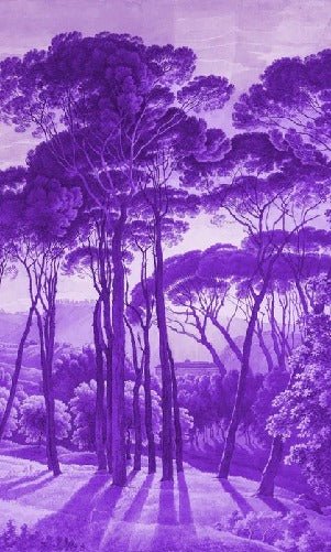 Carta da parati con paesaggio storico italiano in viola