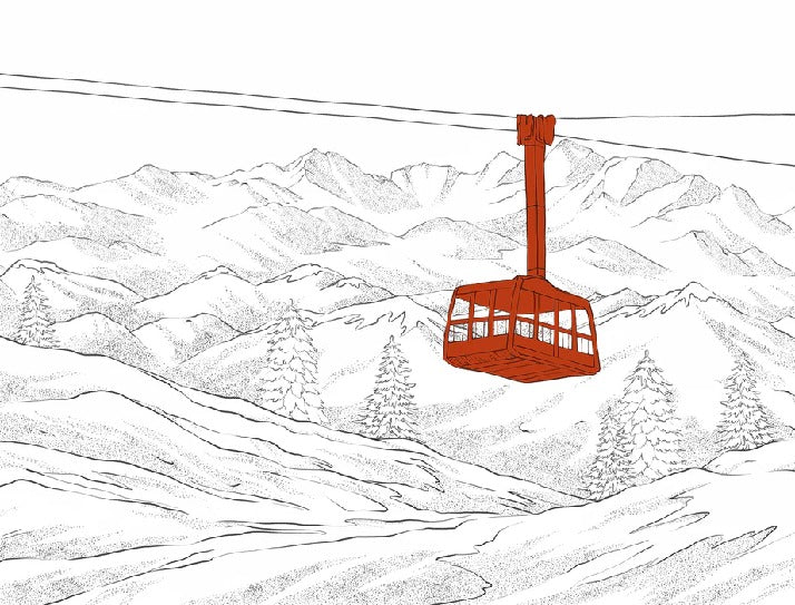 Sfondo rosso della funivia di La Plagne