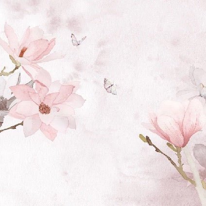 Carta da parati acquerellata con magnolia rosa