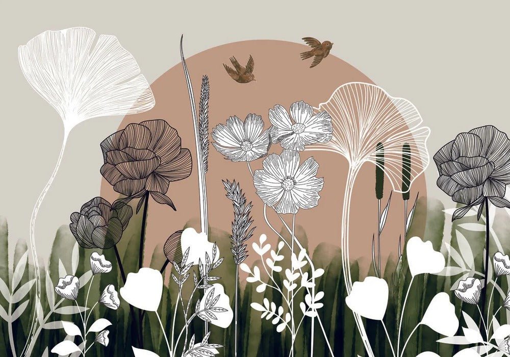 Carta da parati panoramica con illustrazione floreale