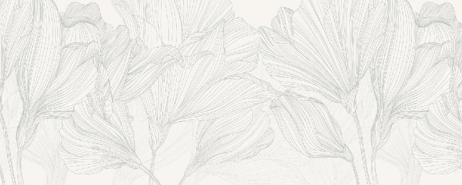 Papier peint panoramique gris et blanc valse des fleurs, XXL, tendance