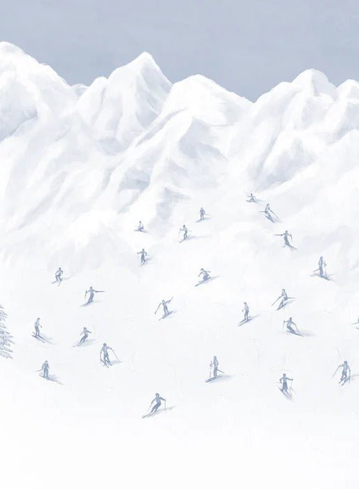 Carta da parati blu per sciatori di montagna
