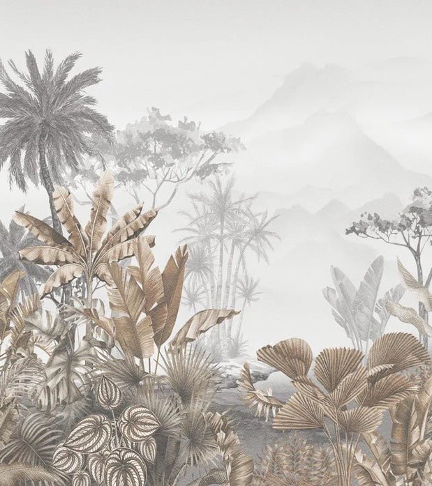 Papier peint salle de bain tendance tropical sépia, XXL, tendance