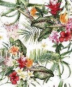 Carta da parati per bagno tropicale e fiori colorati