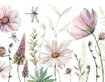 Carta da parati con fiori e libellule