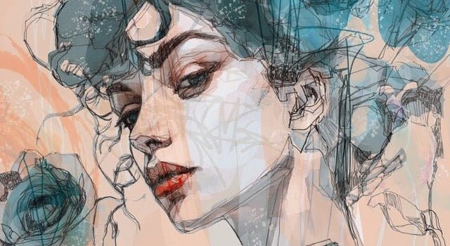 Volto femminile carta da parati rosa blu