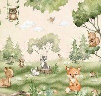 Animali di peluche con carta da parati per bambini