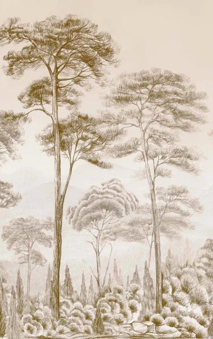 Carta da parati natura pineta seppia