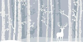 Carta da parati per bambini della foresta scandinava di betulle e cervi