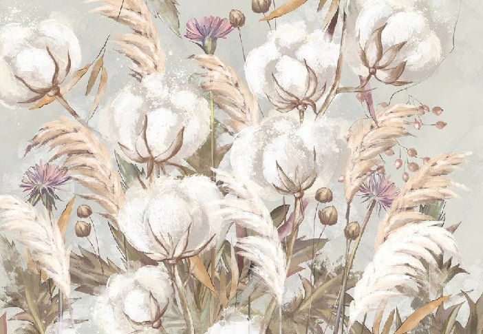 Carta da parati panoramica con fiori di cotone