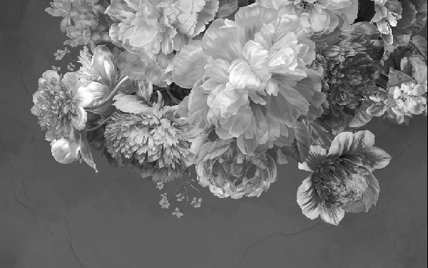 Carta da parati con fiori di peonia in bianco e nero
