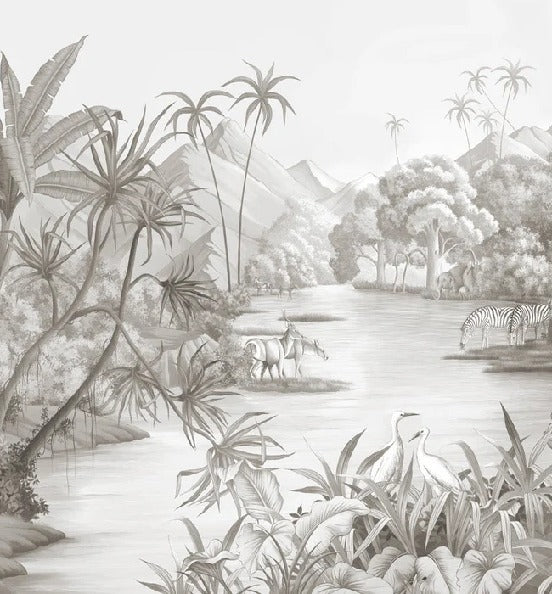 Papier peint panoramique jungle pittoresque, XXL, tendance