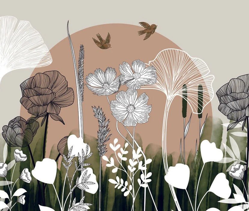 Carta da parati panoramica con illustrazione floreale