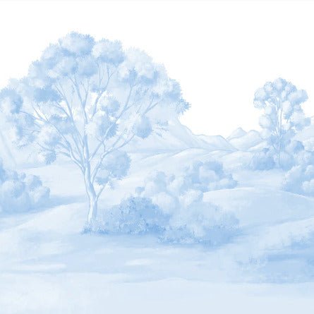 Carta da parati con paesaggio poetico blu