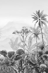 Carta da parati tropicale in bianco e nero di tendenza