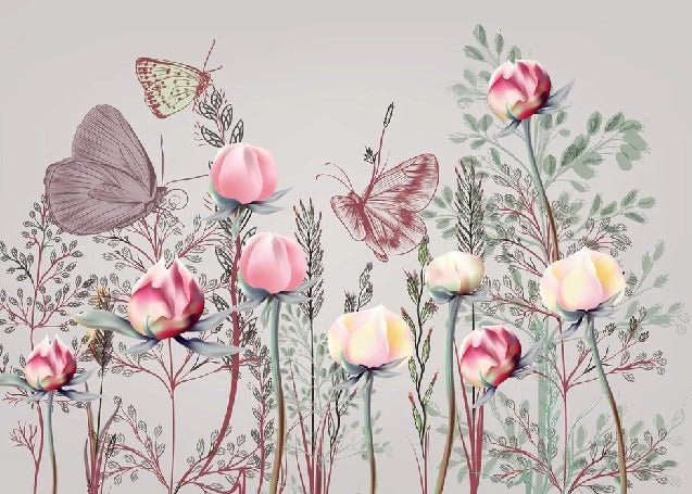 Carta da parati panoramica con fiori e tulipani