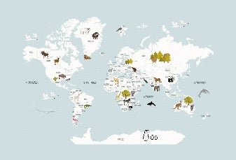 Papier peint Carte du monde en Francais enfant bleu glacier, XXL, tendance