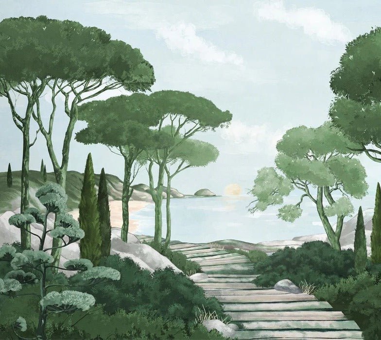 Papier peint balade dans les calanques vert, XXL, tendance