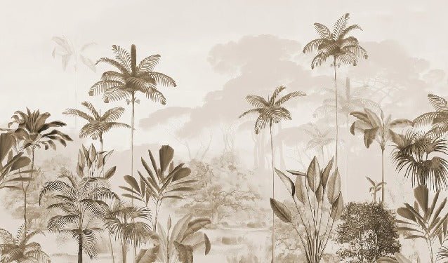 Carta da parati panoramica della giungla eden seppia