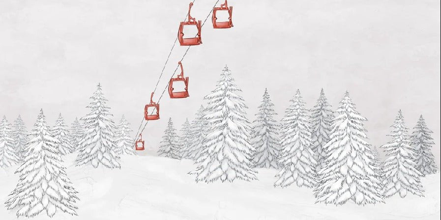 Papier peint montagne télécabine rouge, XXL, tendance