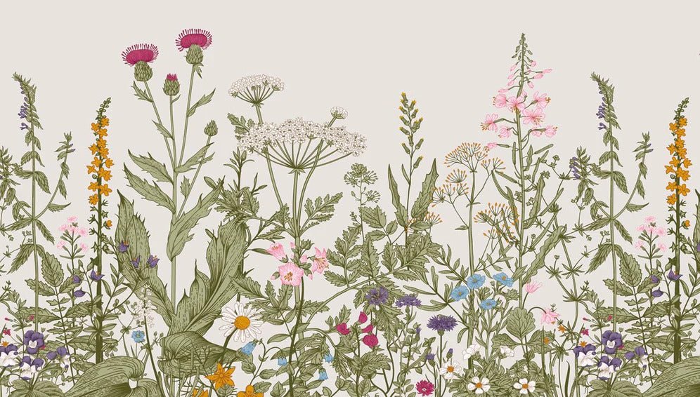 Carta da parati romantica con fiori botanici