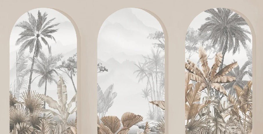 Carta da parati con archi tropicali color seppia