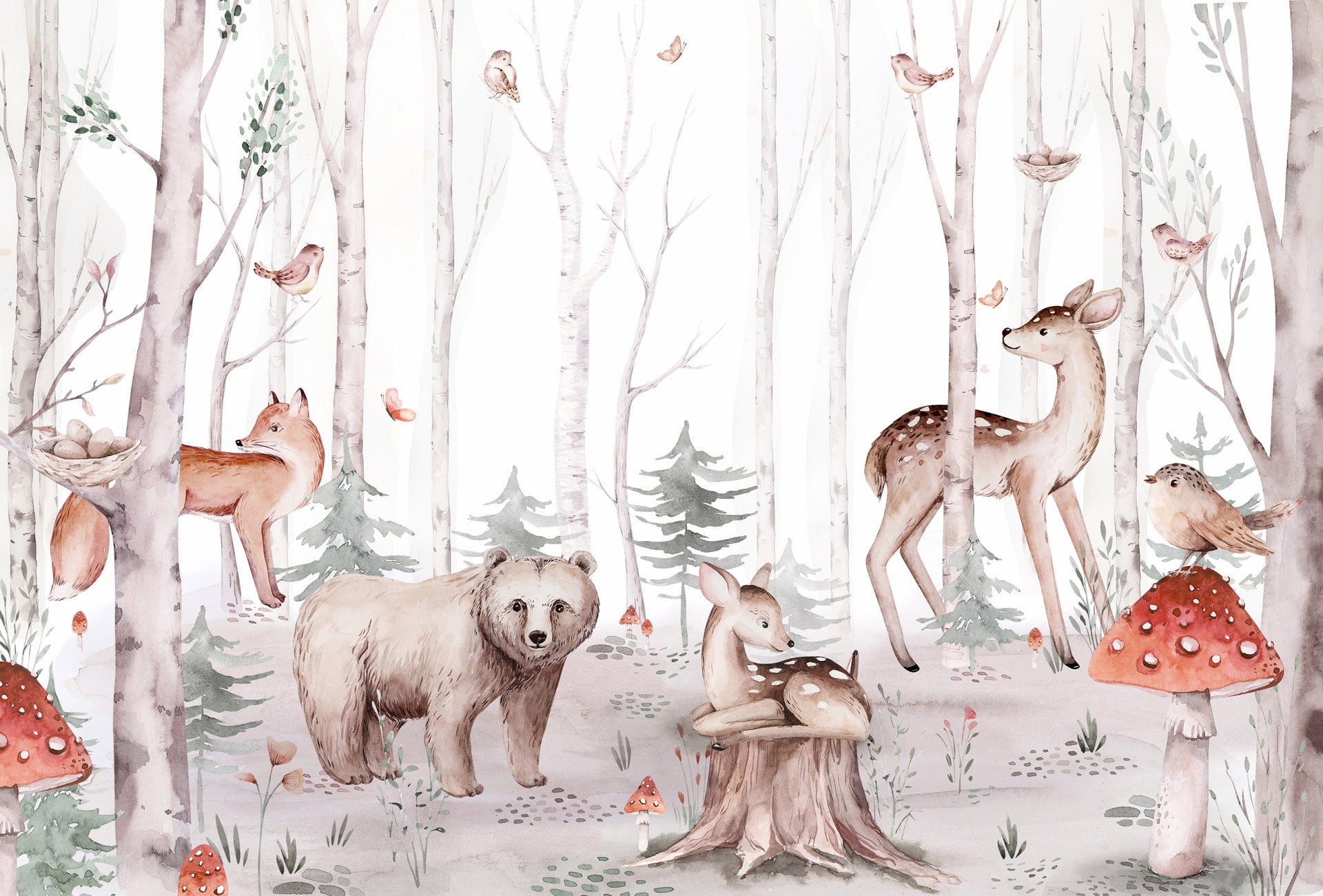 Carta da parati acquerello per bambini Animali della foresta